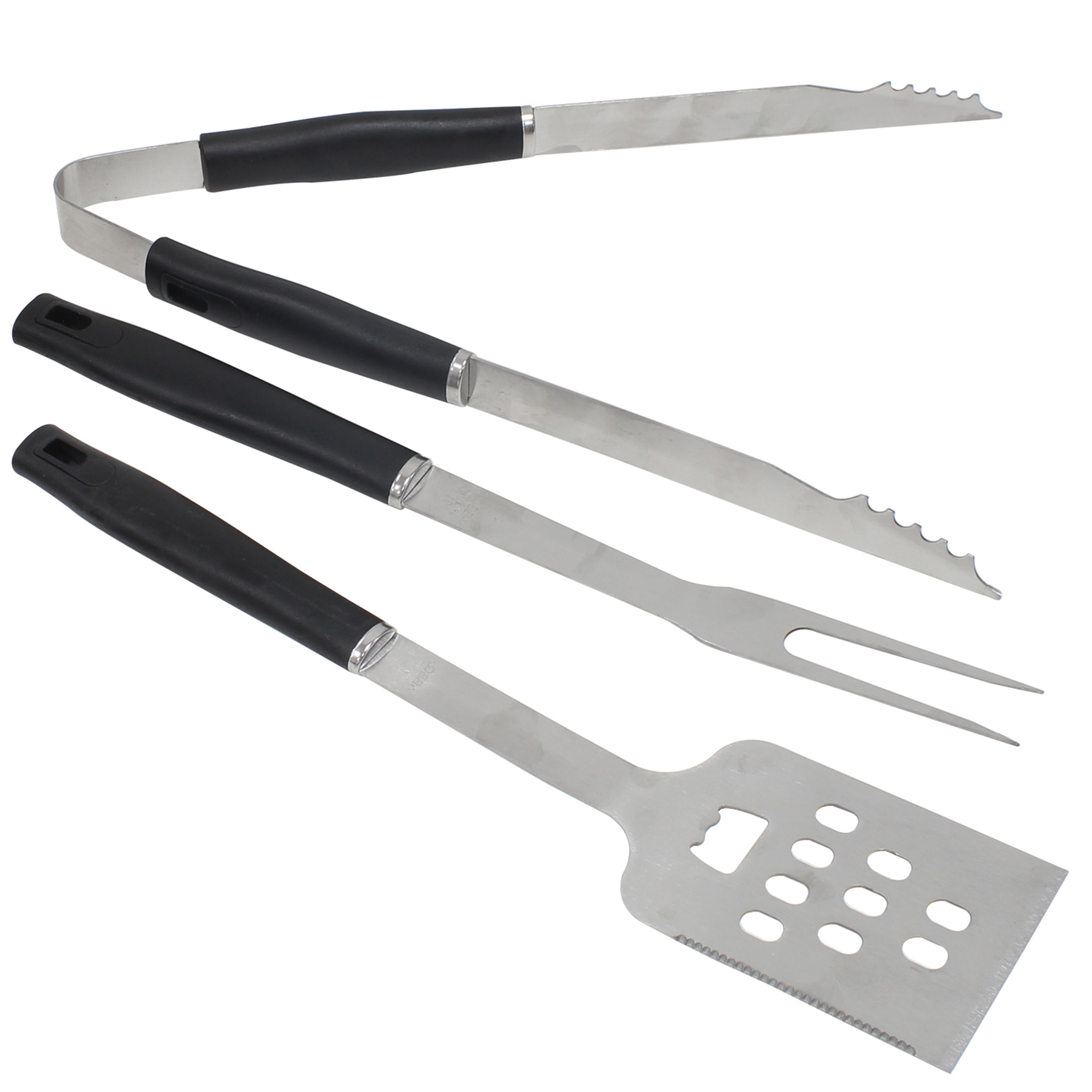 Ensemble de 3 outils Braai - Fourchette, pince et spatule en acier inoxydable