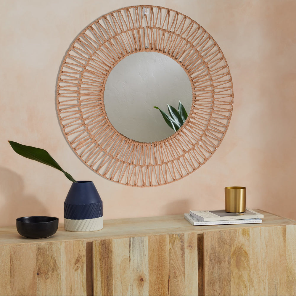 Natural Round Mirror with Paper Frame - 60cm