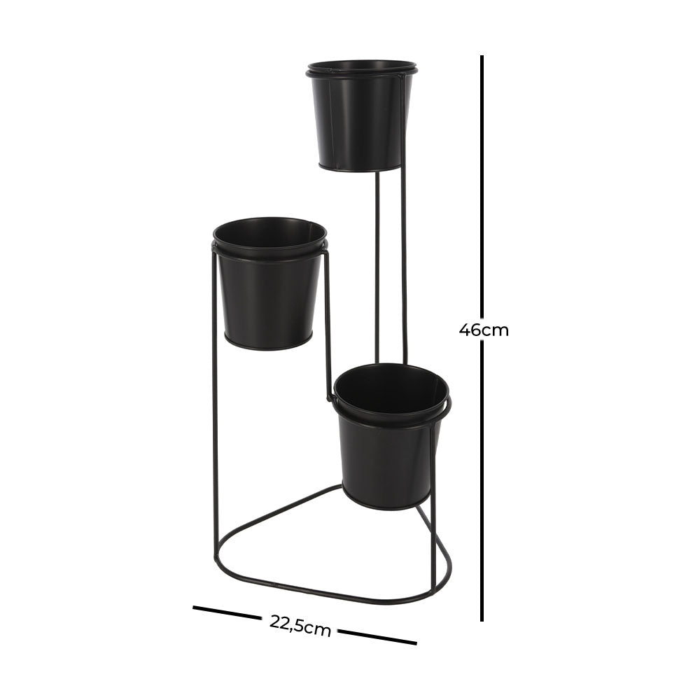 46.5cm Metal flower rack stand with 3 pots stand set is industrial by nature. These planters make the perfect addition to a refined interior. Durable and long-lasting. Display up to 3 different plants. Removable pot plants on the stand. 3 x Pots. 1 x Stand. Total size: 23.5 x 22 x 46.5cm. Pot size: 11 x 11 x 10cm. bags direct wholesale online shop QD1000540