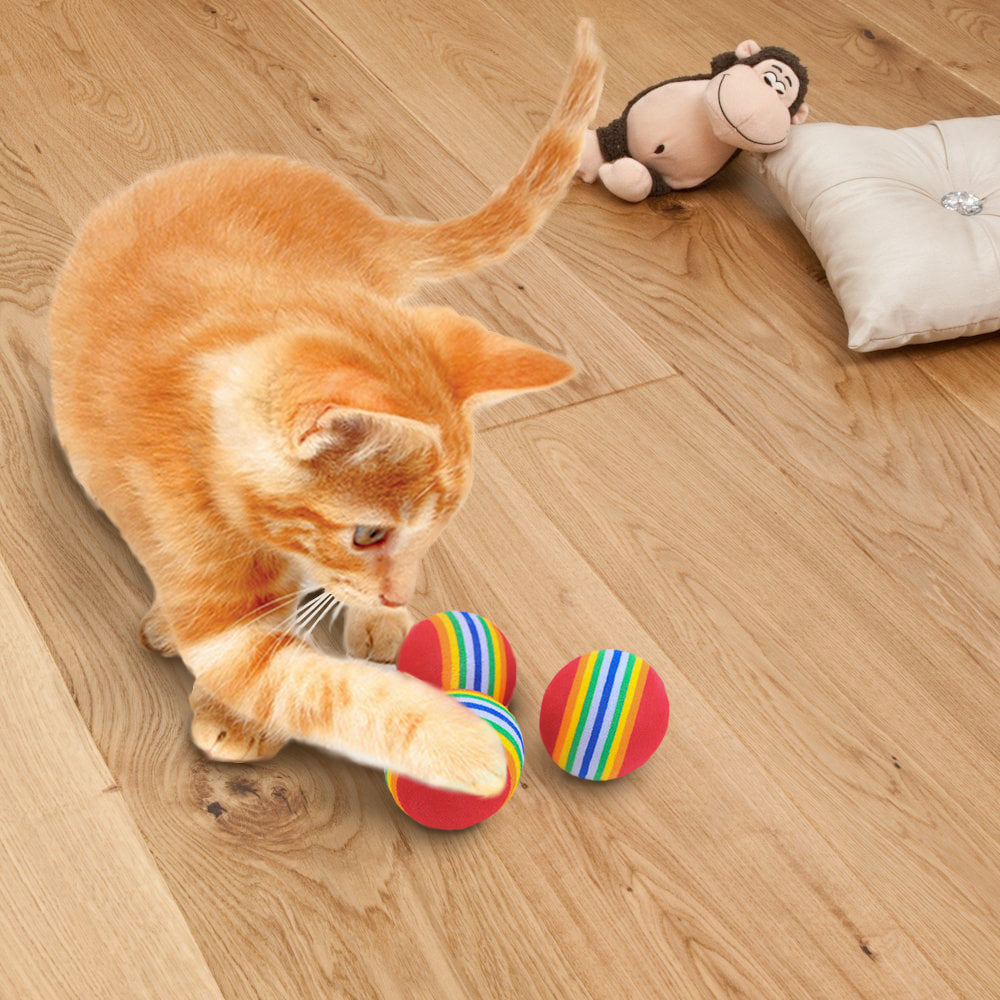 Katzenspielzeug – Regenbogen-Katzenbälle-Design – 3 Stück