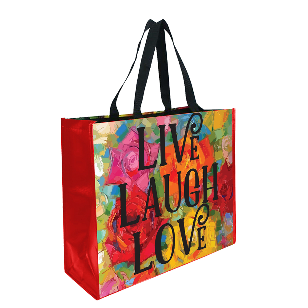 Einkaufstasche, wiederverwendbar, laminiert – Live-Laugh-Love-Design
