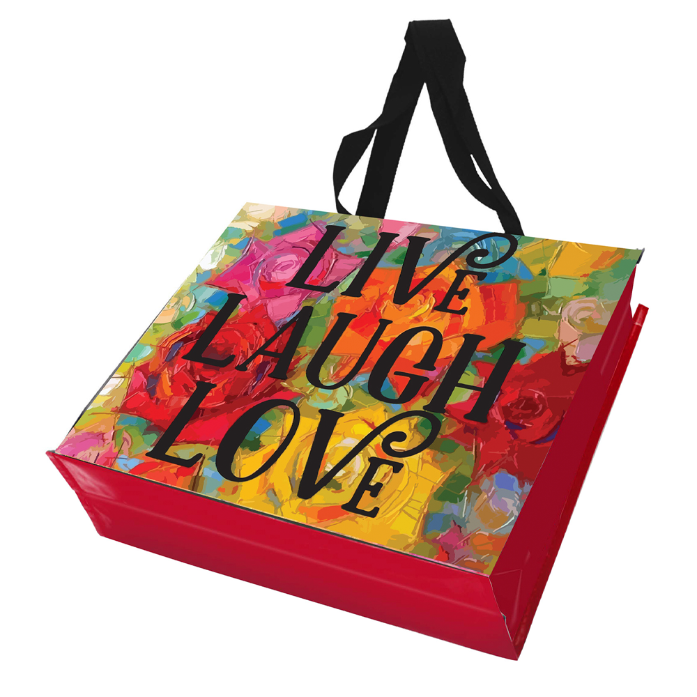 Einkaufstasche, wiederverwendbar, laminiert – Live-Laugh-Love-Design