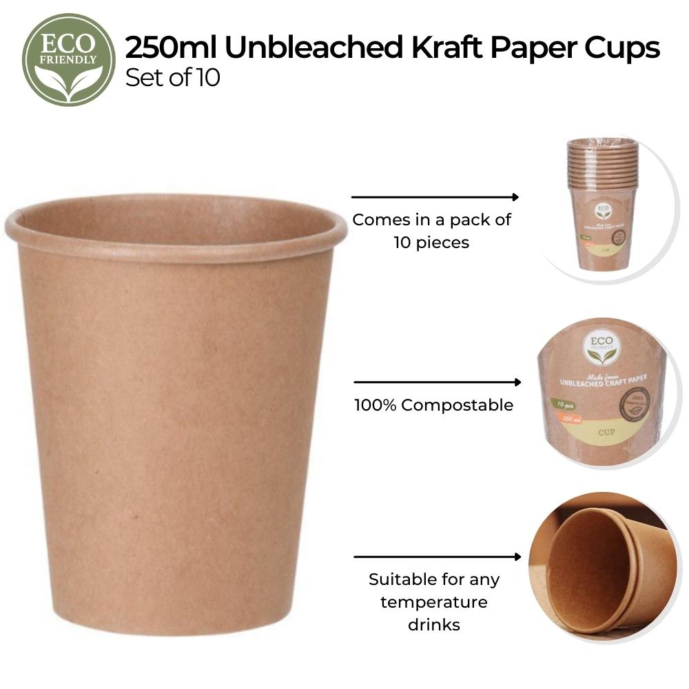 Kraft Paper Cups Party Pack - 10 Pieces - 250ml - Eco-friendly