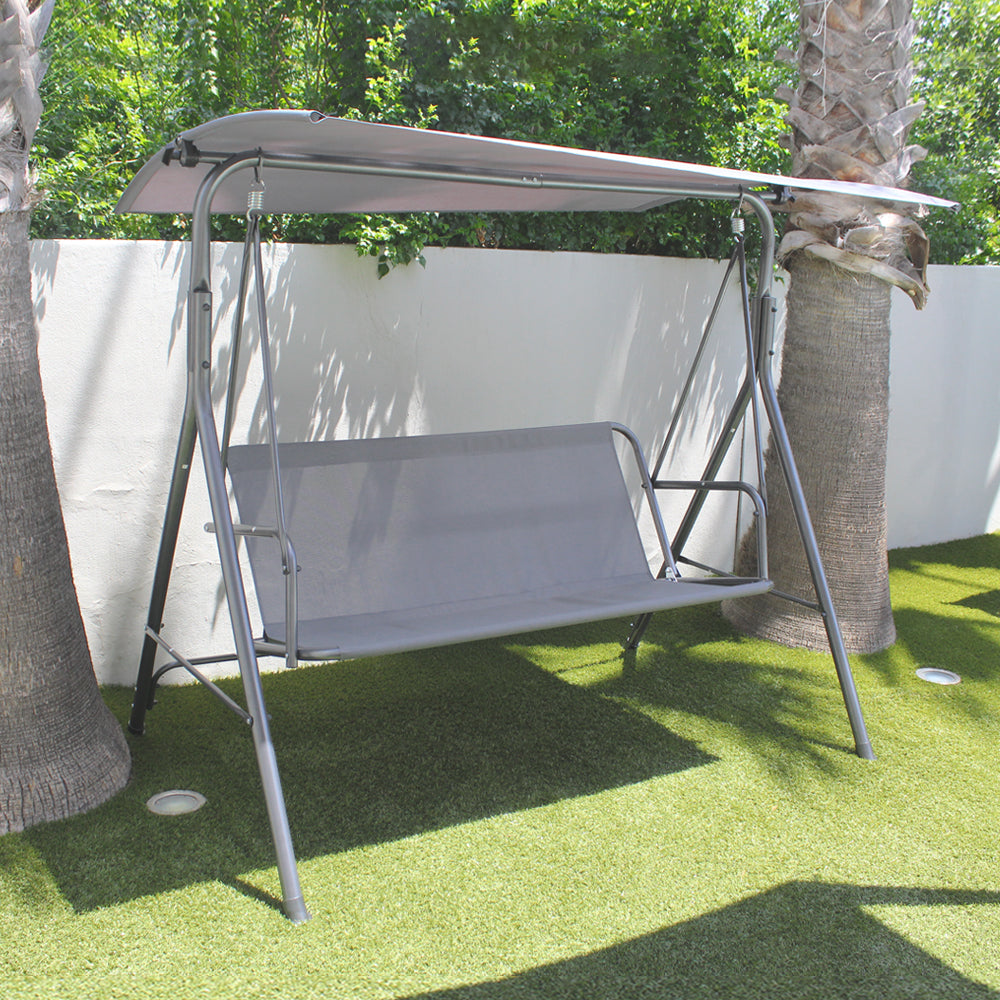 Swing Bench Lounger with Adjustable Rooftop - 2.5 Seater - Light Grey Design