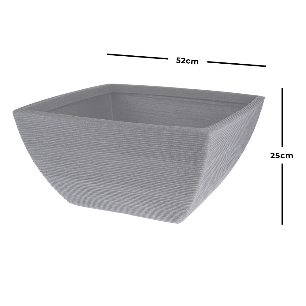 52cm Lightweight ribbed flower pot from Netherlands is weather-resistant because of it's UV resistant plastic material and it is lightweight for easy portability between your home, garden, living area, patio and wherever you want your pot plant to be. No drainage holes so no leakage will occur. Size: 52 x 52 x 25cm. Bags Direct wholesale online shop Y54192720