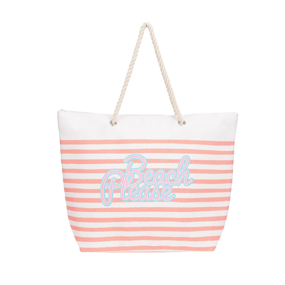 Beach Bag with Rope Handles Striped "On The Beach" Design