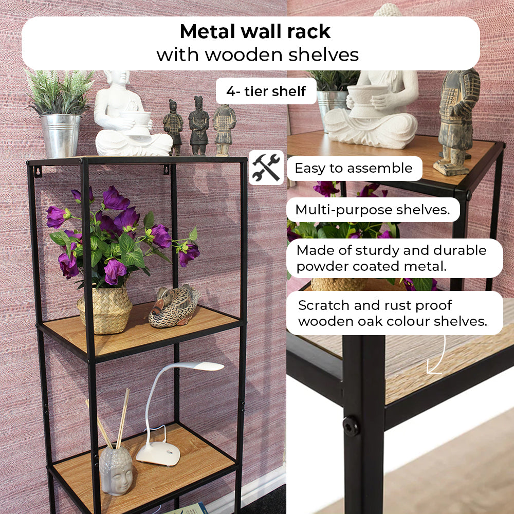 Metal Wall Rack with 3 Shelves - MDF & Melamine