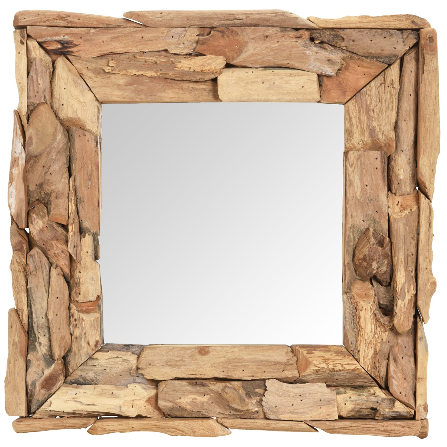 Espejo de pared con marco de madera de teca