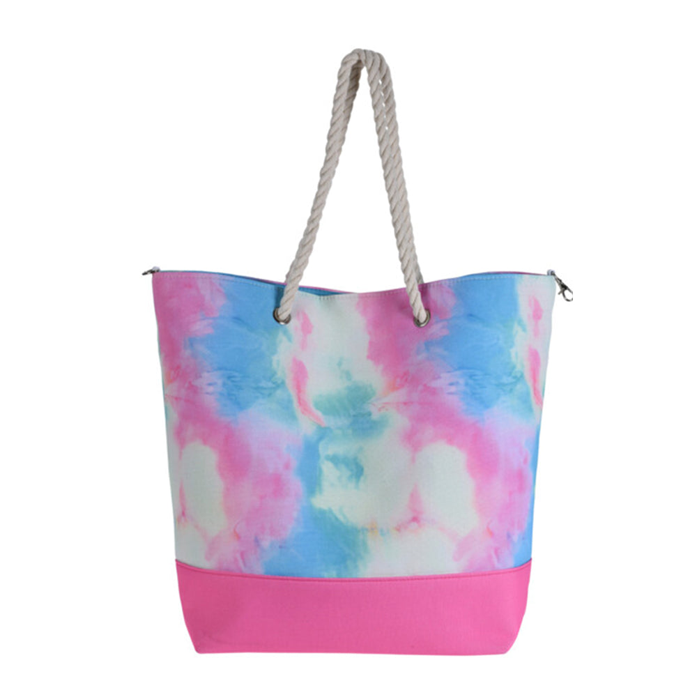 Beach Bag with Rope Handles and Magnetic Seal - Tie Dye Design