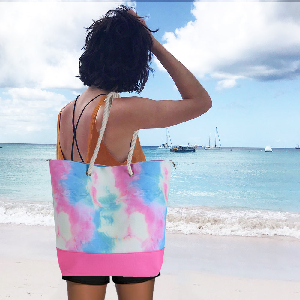Strandtasche mit Seilgriffen und Magnetverschluss – Batik-Design