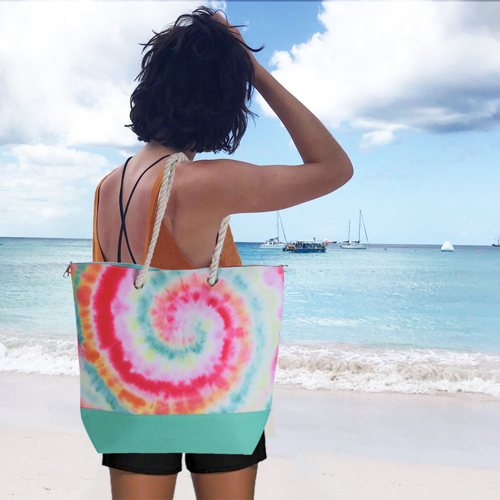 Bolsa de Playa con Asas de Cuerda y Sello Magnético - Diseño Tie Dye